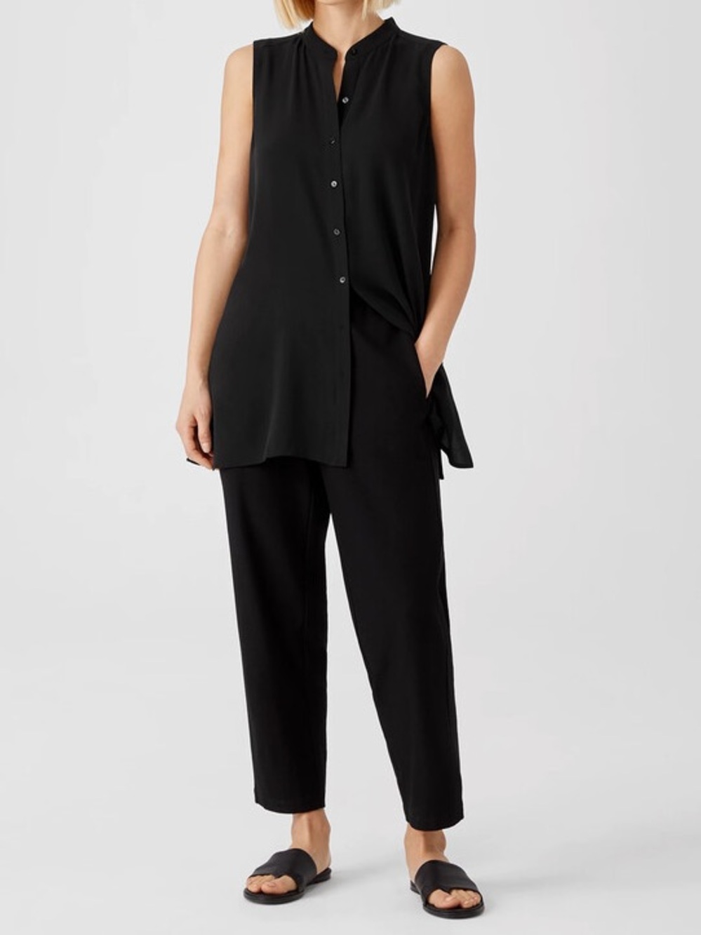 NWT Eileen Fisher Woman Stretch Crepe Tapered Ankle Pants Black 3X